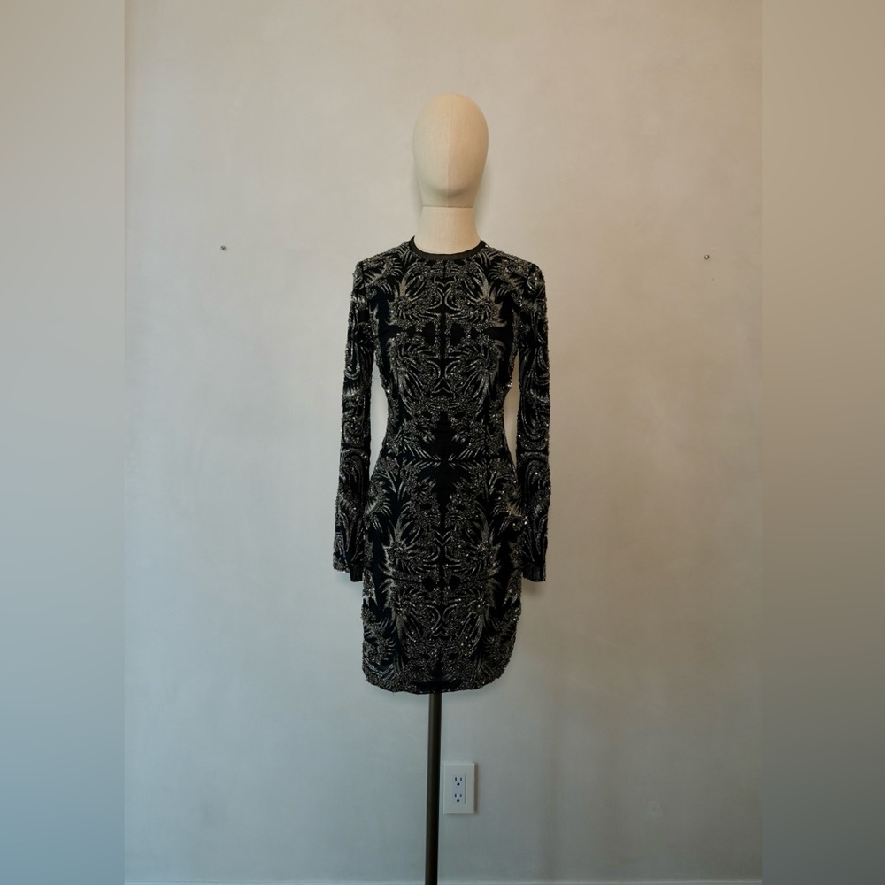 Monique Lhuillier Black Mini Dress with Silver Embellishment